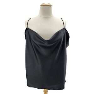 NEW Eloquii Womens 28 Top Black Satin Off The Shoulder Cowl Neck Blouse Party